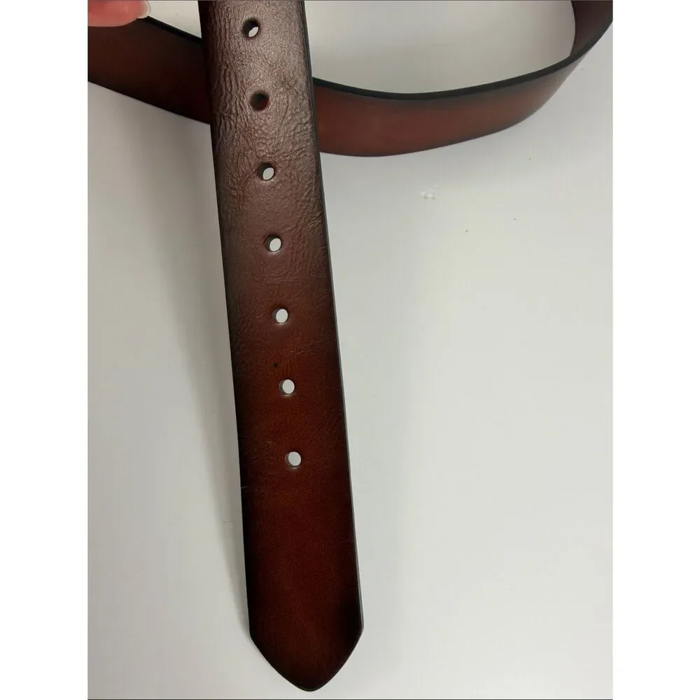 Tommy Hilfiger Brown Imitation Leather Belt Gold Buckle Classic Size 44